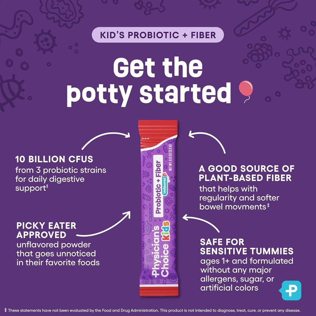 Physician'S Choice Kids Probiotic + Prebiotic Fiber Packets (Ages 1+) - Supports Regularity, Occasional Constipation & a Healthy Digestive System - No Allergens or Preservatives - Unflavored - 24 Pack
