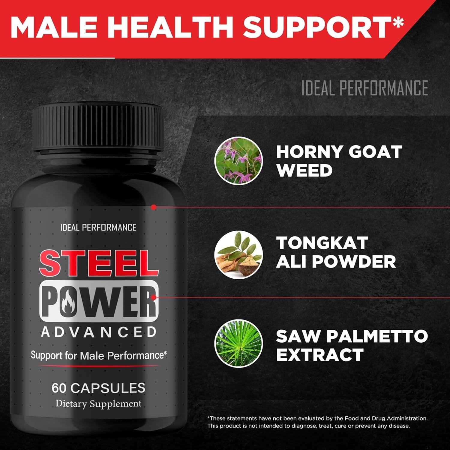 Steel Power for Men Capsules, Official Steel Power Pills Supplement - Maximum Strength, All Natural Ingredients, Advanced Formula Steelpower Health & Wellness Vitamin Pills Reviews (60 Capsules)