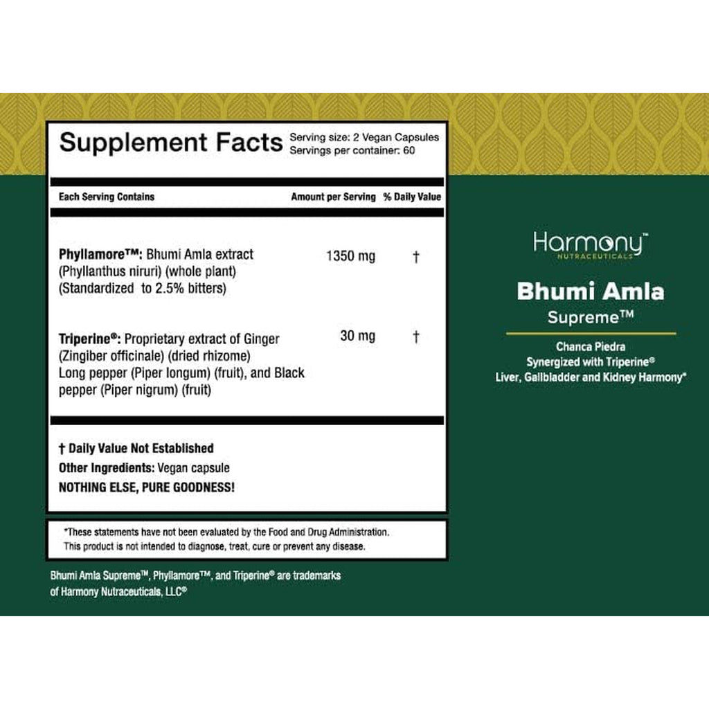 Bhumi Amla Supreme - Chanca Piedra – Harmony Nutraceutical Highest Potency, Maximum Bioactivity, Pure Herbal Supplement for Liver, Gallbladder & Kidney