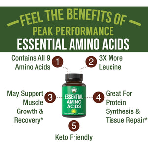 All 9 Essential Amino Acids Supplement. Capsules with 3X More Leucine for Muscle Recovery, Growth. EAA Supplement Better than BCAA / BCAAS Branched Chain Aminos Acid. USA Tested Eaas for Men + Women