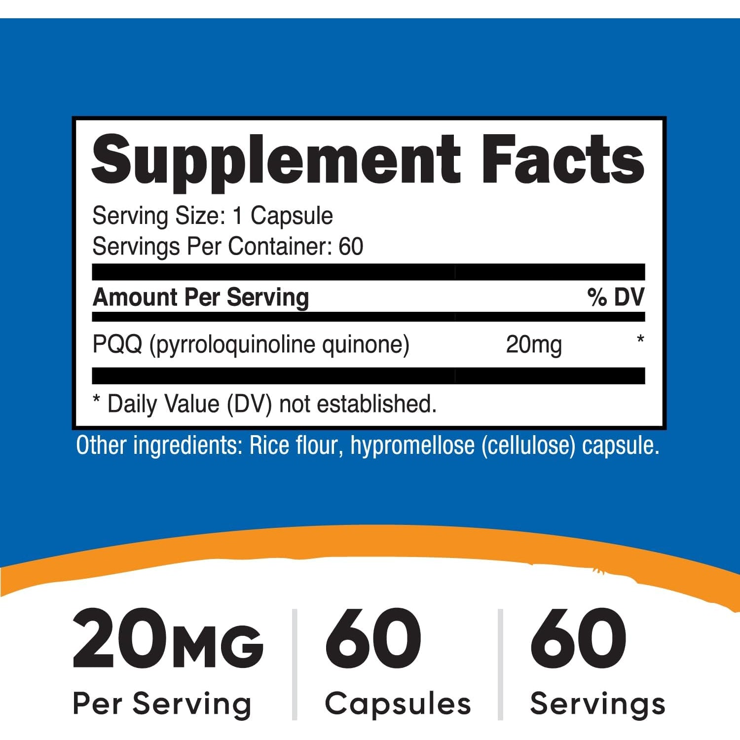 Nutricost PQQ (Pyrroloquinoline Quinone) 20Mg, 60 Capsules - Vegetarian Capsules, Non-Gmo, Gluten Free