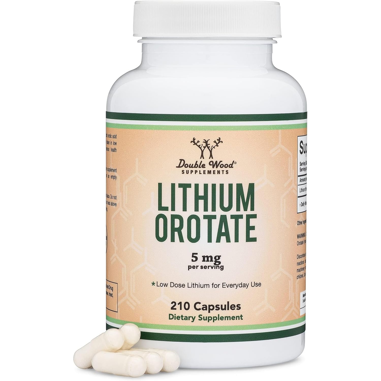 Lithium Orotate 5Mg of Elemental Lithium for Cognition and Brain Health, 210 Capsules (Third Party Tested, Vegan Safe, Non-Gmo) by Double Wood Supplements