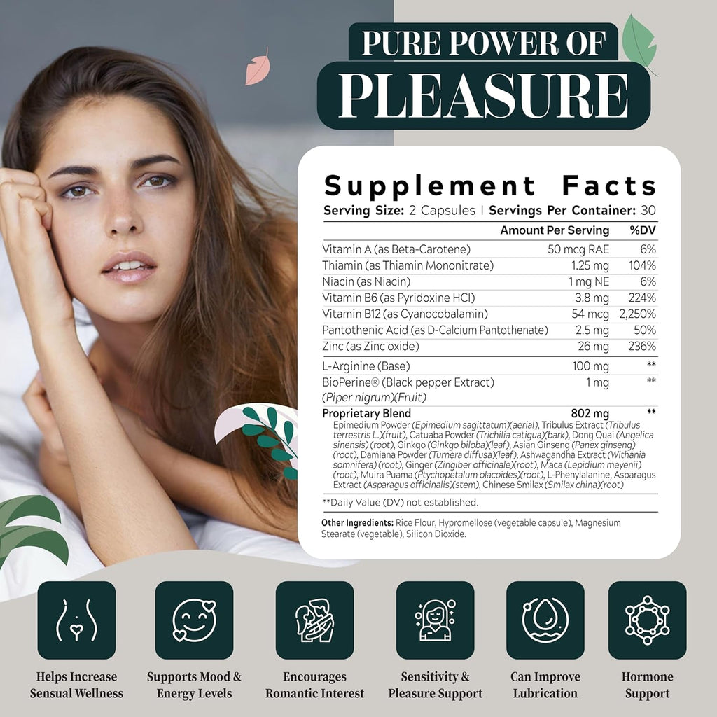 Female Libido Enhancer - Libido Booster for Women to Heighten Desire, Balance Hormones, Increase Sensitivity - 14 Ingredients for Women'S Health - 3Rd Party Tested Supplement - 60 Capsules