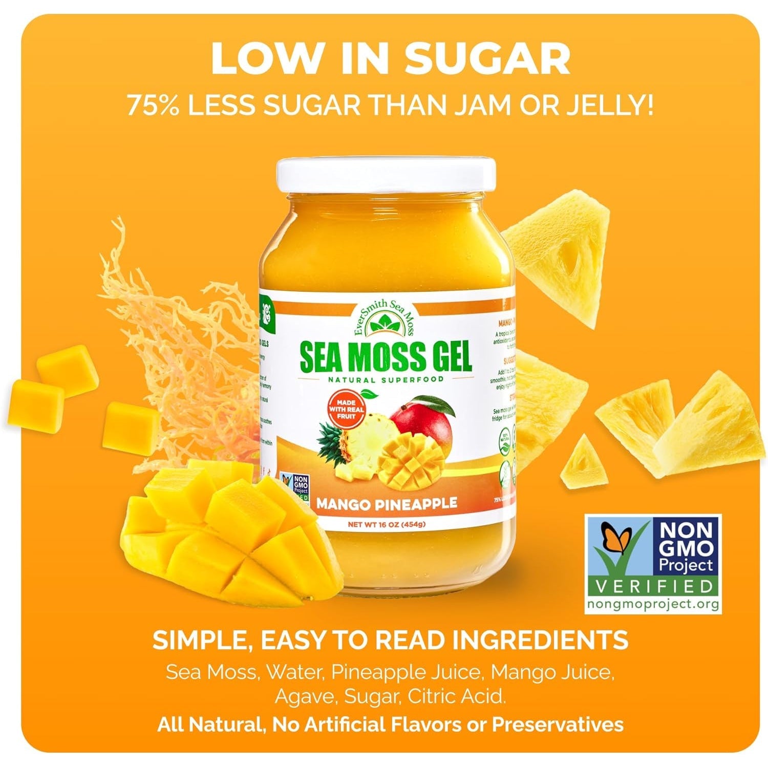 Eversmith Organics - Wildcrafted Irish Sea Moss Gel | Made in USA | Rich in Vitamins & Minerals | Sea Moss Gel Raw | Nutritional Supplement | Mango Pineapple (1 Jar)