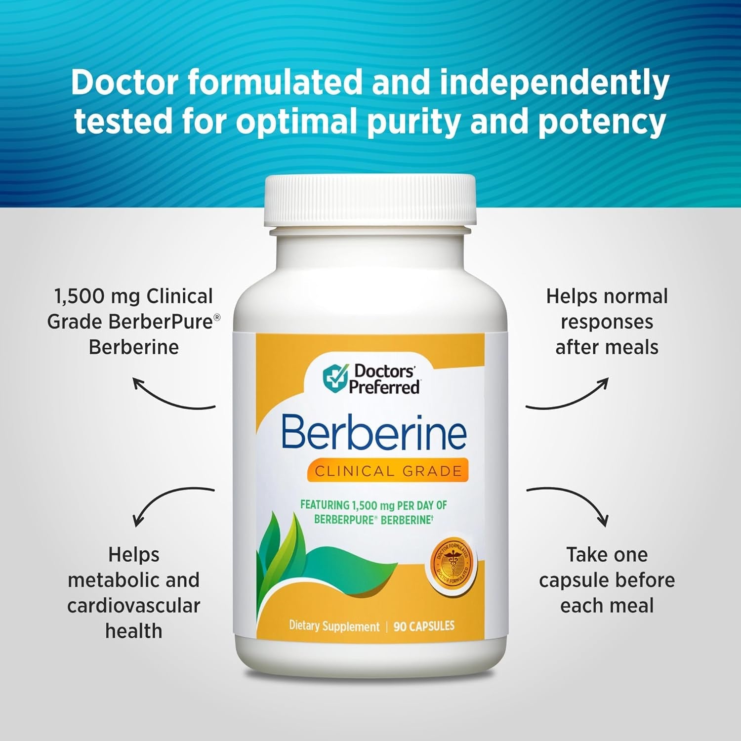 DOCTORS' PREFERRED Berberine Clinical Grade Supplement - Doctor Formulated | 1500 Mg per Daily Serving | 90 Count