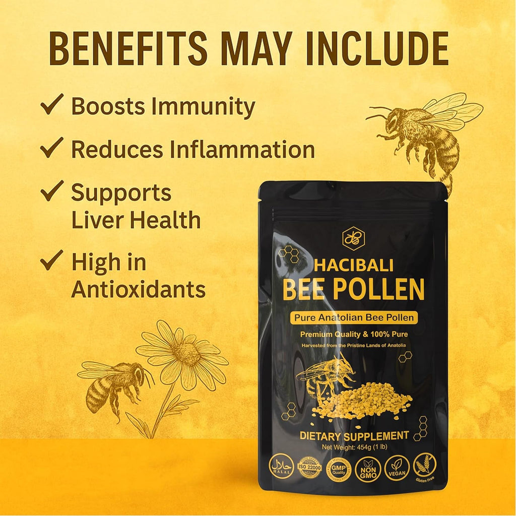 Organic Bee Pollen Granules – 1 Lb (454G) – Raw & Natural – EU & USDA Organic Certified – Halal, Kosher, GMP, ISO 22000 – Premium Anatolian Bee Pollen Superfood