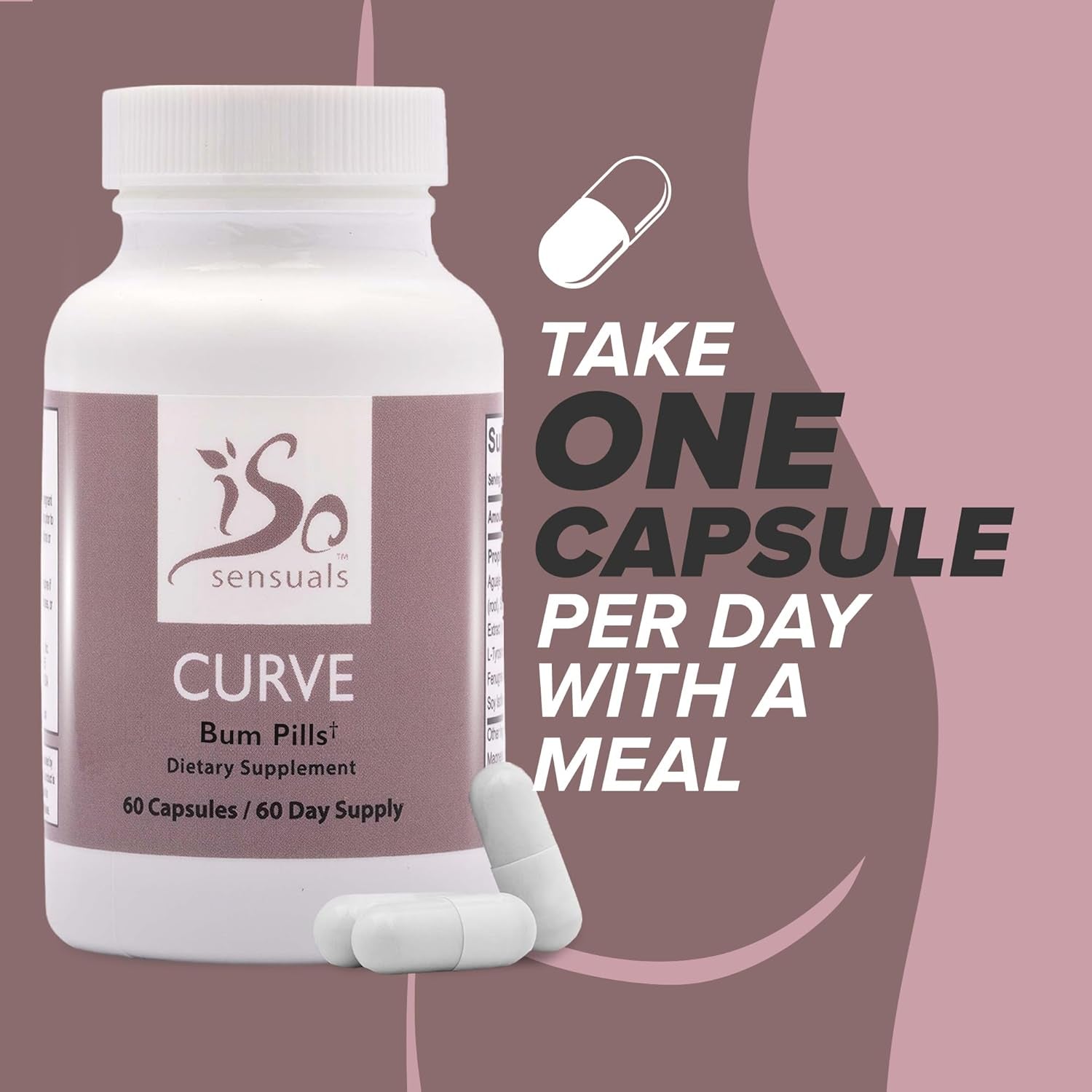 Isosensuals Curve Butt Enhancement Pills - Bum Bum Booty Pills for Bigger Butt. 60 Easy to Swallow Capsules