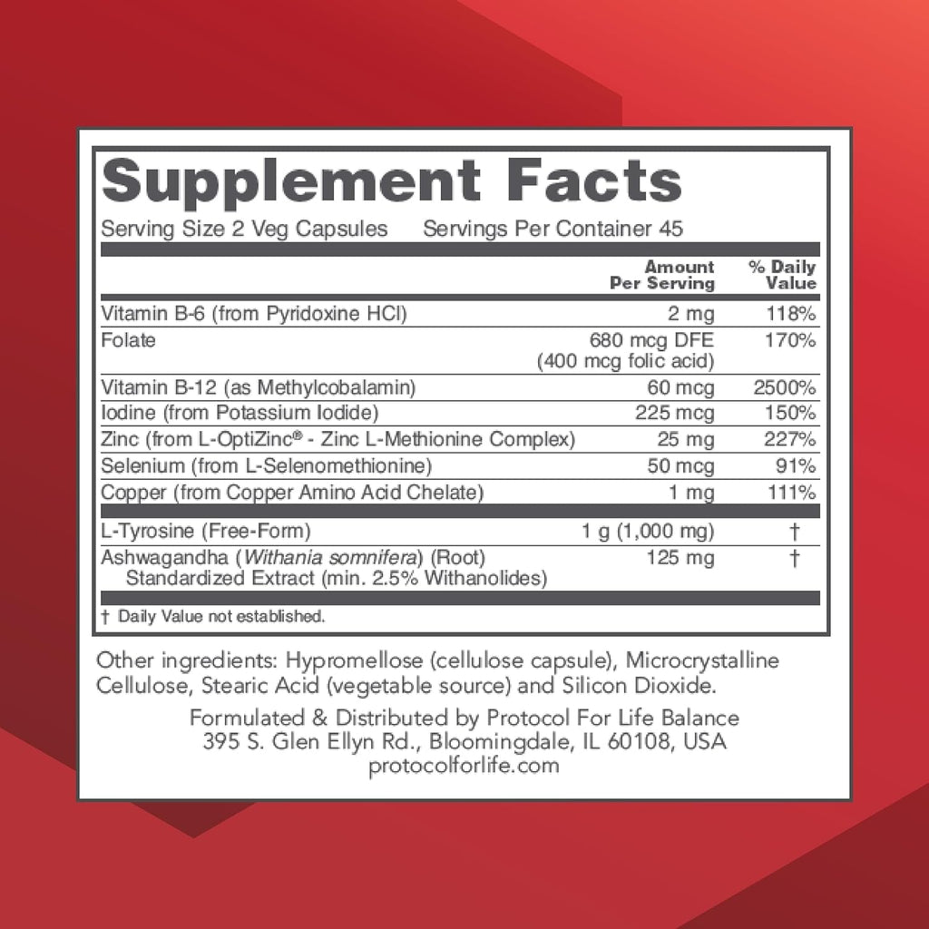 PROTOCOL for LIFE BALANCE Ortho Thyroid - Supports Healthy Thyroid Function* - with Ashwagandha, Zinc & Selenium - Non-Gmo & Kosher - 90 Veg Capsules