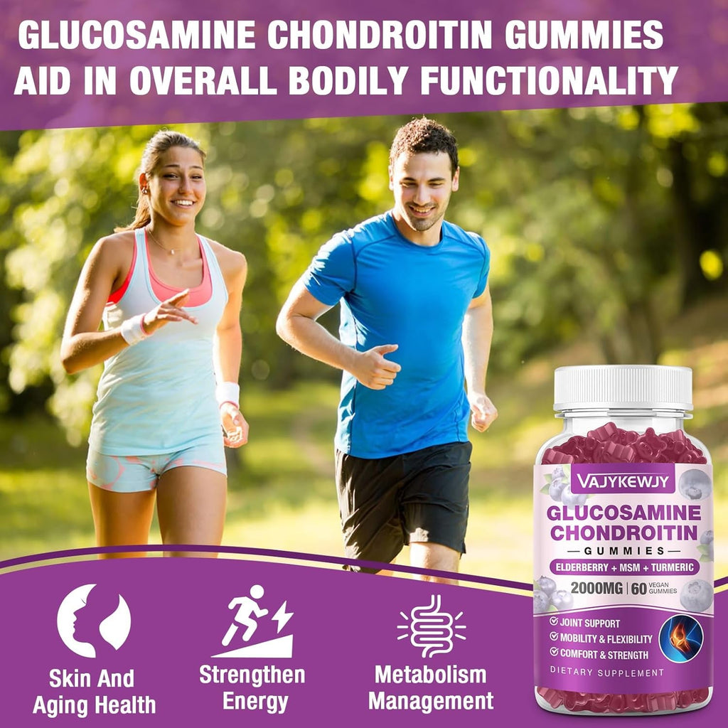 Sugar Free 2000Mg Glucosamine Chondroitin Gummies, Extra Strength Glucosamine with Chondroitin MSM & Turmeric, Joint Support Supplement, Antioxidant Immune Support - 60 Gummies