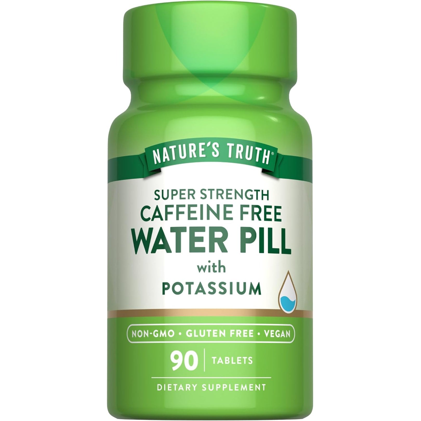 Nature'S Truth Super Strength Water Pill with Potassium | 90 Count | Caffeine Free | Vegan, Non-Gmo & Gluten Free