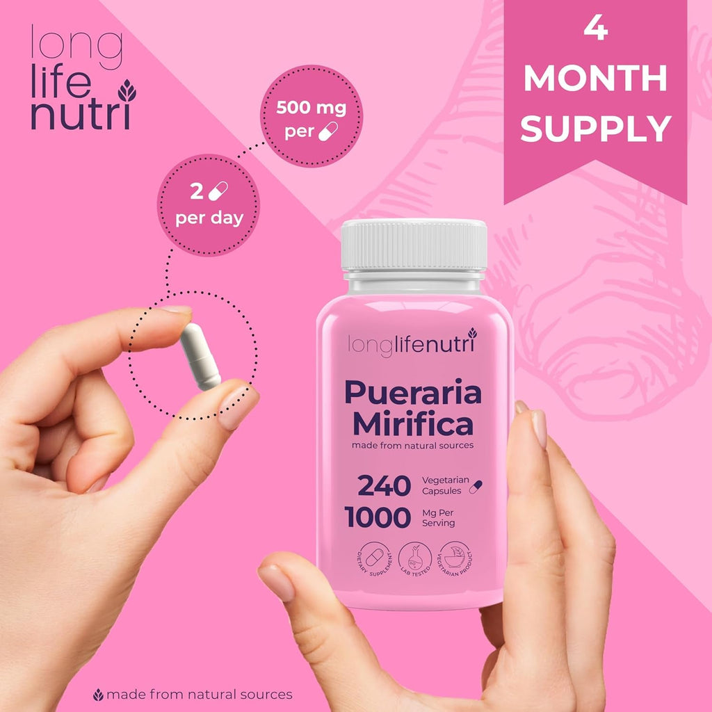 Longlifenutri Pueraria Mirifica Root Extract – 240 Vegetarian Capsules, 1000 Mg per Serving, 4-Month Supply, Made in USA (240)