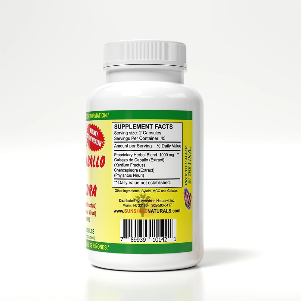 Sunshine Naturals Chanca Piedra with Guisazo De Caballo, Traditional Stone Breaker Herb, Kidney and Urinary Tract Support Supplement, 1000 Mg Proprietary Blend, 90 Capsules