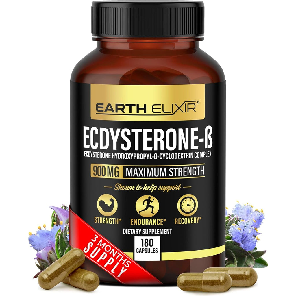 Earth Elixir Ecdysterone Supplements 900Mg (180Capsules) – Made in USA - Muscle Building Supplements for Men W/ 95% Beta Ecdysterone W/Hydroxypropyl-Β-Cyclodextrin for Enhanced Bioavailability