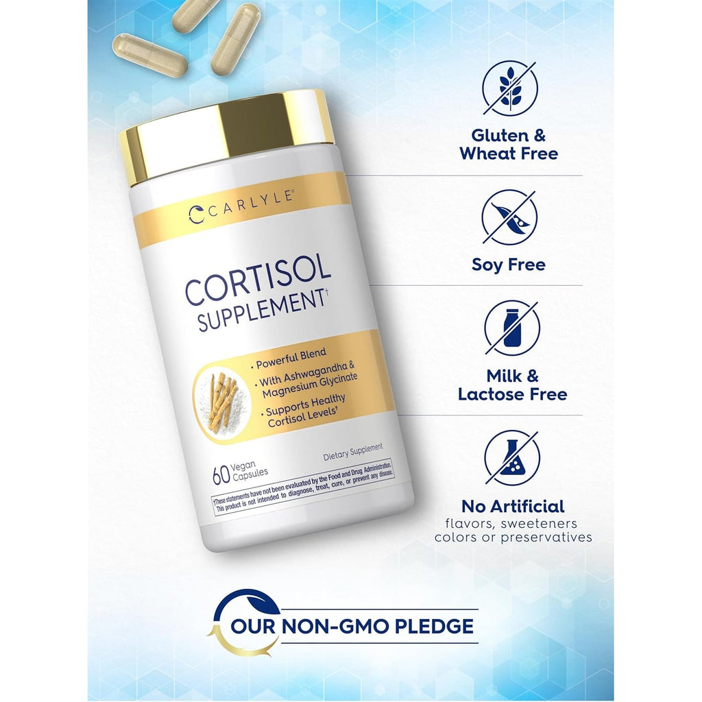 Carlyle Cortisol Supplement | 60 Vegan Capsules | Ashwagandha & Magnesium Complex | Non-Gmo, Gluten Free