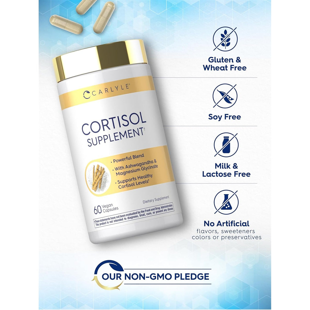 Carlyle Cortisol Supplement | 60 Vegan Capsules | Ashwagandha & Magnesium Complex | Non-Gmo, Gluten Free