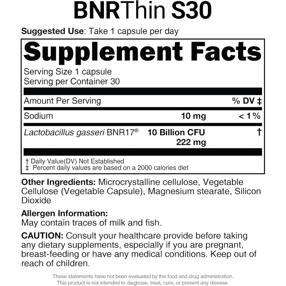 Bnrthin S30, Lactobacillus Gasseri BNR17, 10 Billion CFU Guaranteed, 30Capsules