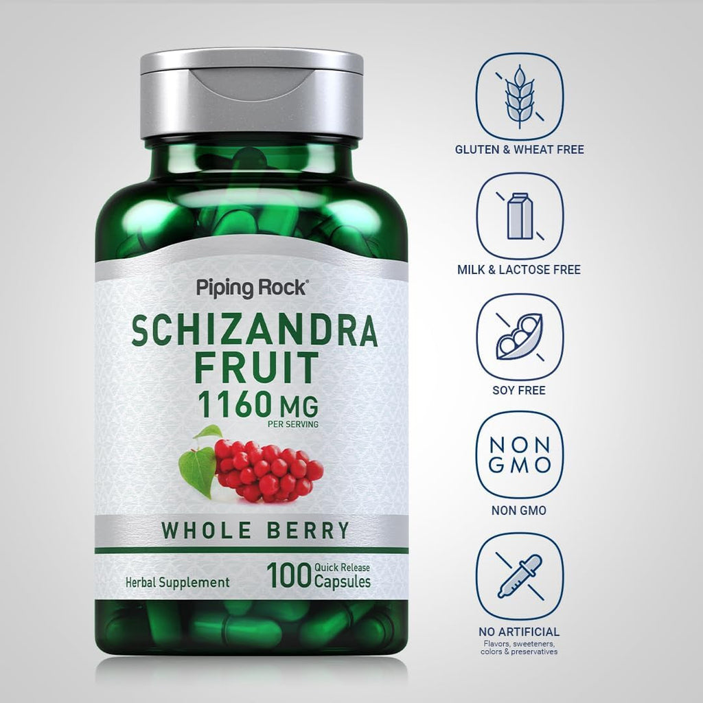 Piping Rock Schizandra Berry Fruit Capsules 1160Mg | 100 Count | Non-Gmo, Gluten Free Supplement