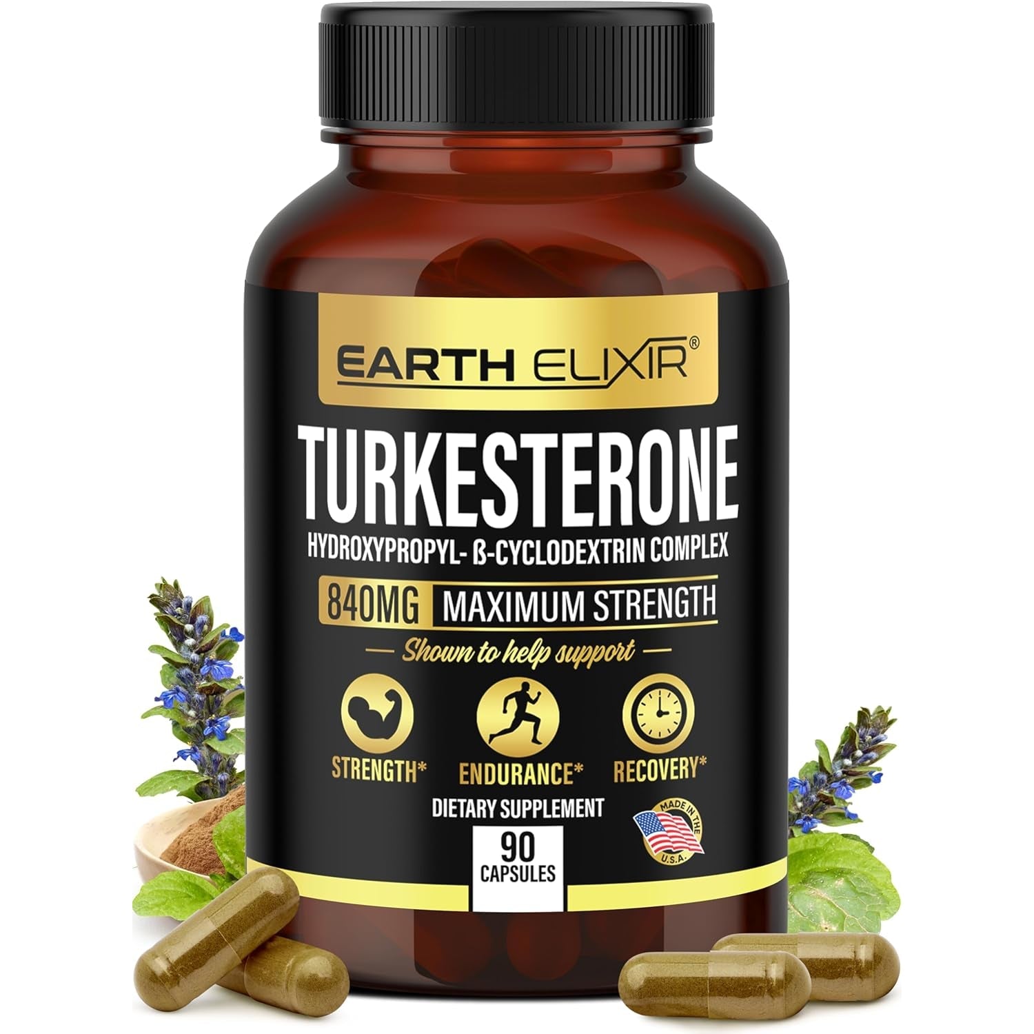 Turkesterone 840 Mg – Natural Testosterone Support - 100% Pure Turkesterone Supplement for Men & Women - Ajuga Turkestanica Extract - Made in USA & 3Rd Party Tested for Strength, Energy & Vitality