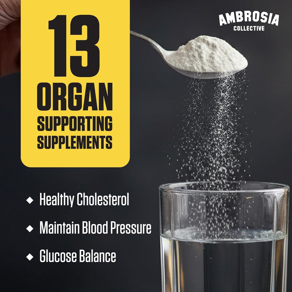 Ambrosia Superfood Organ & Cycle Support Powder | Liver & Kidney Support with Milk Thistle, Red Yeast Rice & Coq10 | 13 Superfood Ingredients | 30 Servings | Fruit Symphony