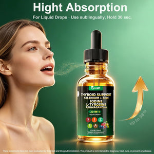 Thyroid Support for Women & Men, 22 in 1 Natural Herbal Formula Support Body Immune & Balance | Kelp Ashwagandha Turmeric Selenium Zinc L-Tyrosine Vitamin B12 | Thyroid Supplement Liquid Drops, 120 ML