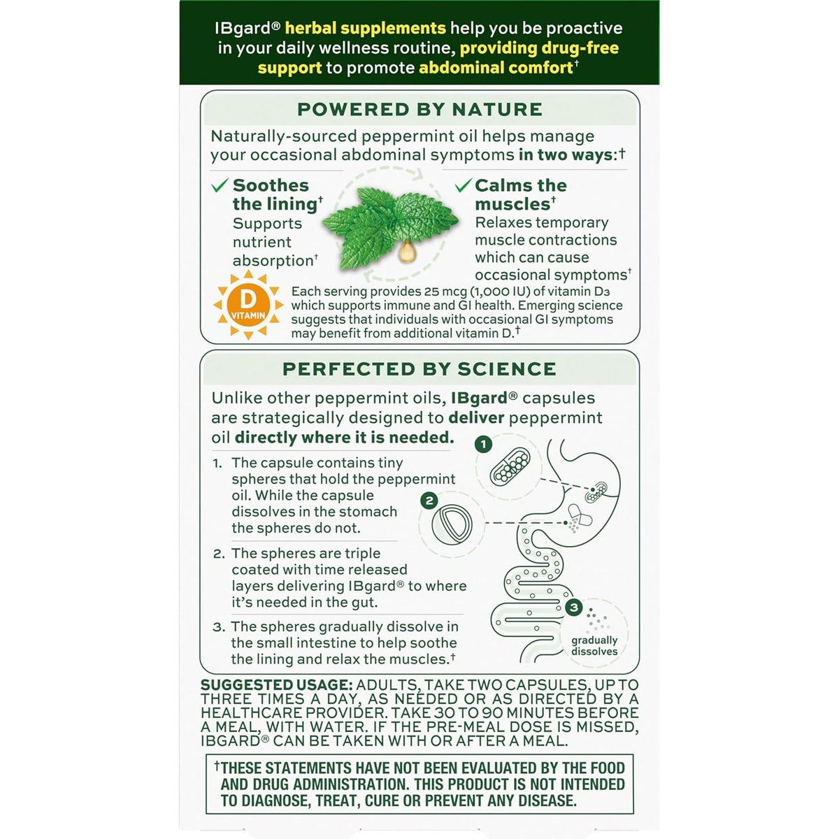 Ibgard with Vitamin D, Peppermint Oil Capsules, Supports Immune and GI Health, 48 Capsules (Amazon Exclusive)