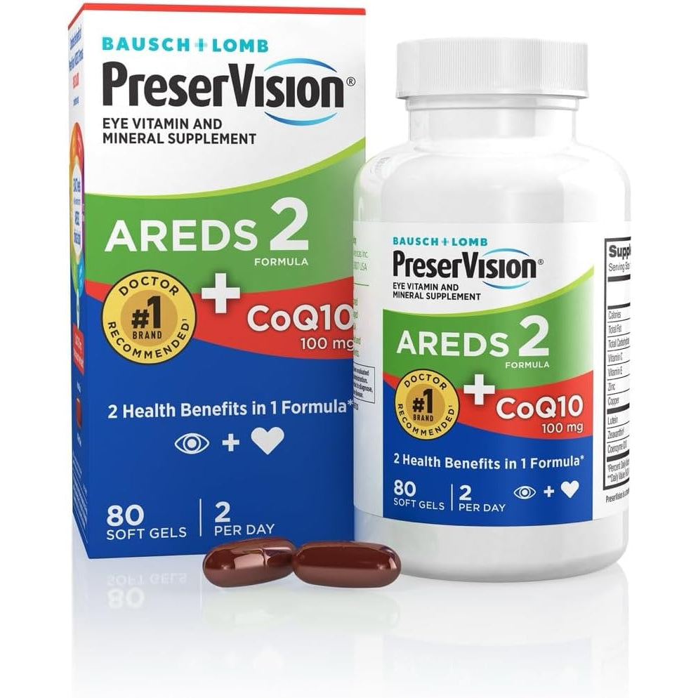 Preservision AREDS 2 Eye Vitamins with Coq10 for Heart Health, #1 Eye Doctor Recommended Brand, Lutein and Zeaxanthin Supplement with Vitamin C & E, Zinc, and Copper, 80 Softgels