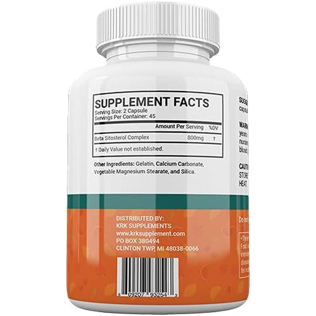 KRK SUPPLEMENTS 1 Pack Beta Sitosterol 800Mg per Serving 90 Capsules Prostate Support