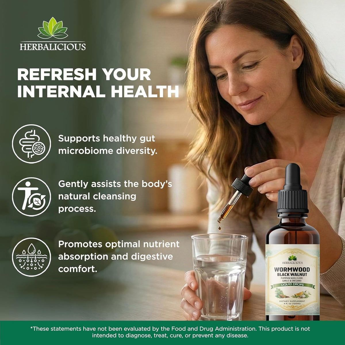 HEBRALICIOUS Wormwood Black Walnut Clove Parasite Cleanse – Herbal Liquid Drops with Pumpkin Seed, Garlic & Oregano Oil – Alcohol-Free Tincture Supplement, 4 Fl Oz (120 Ml)