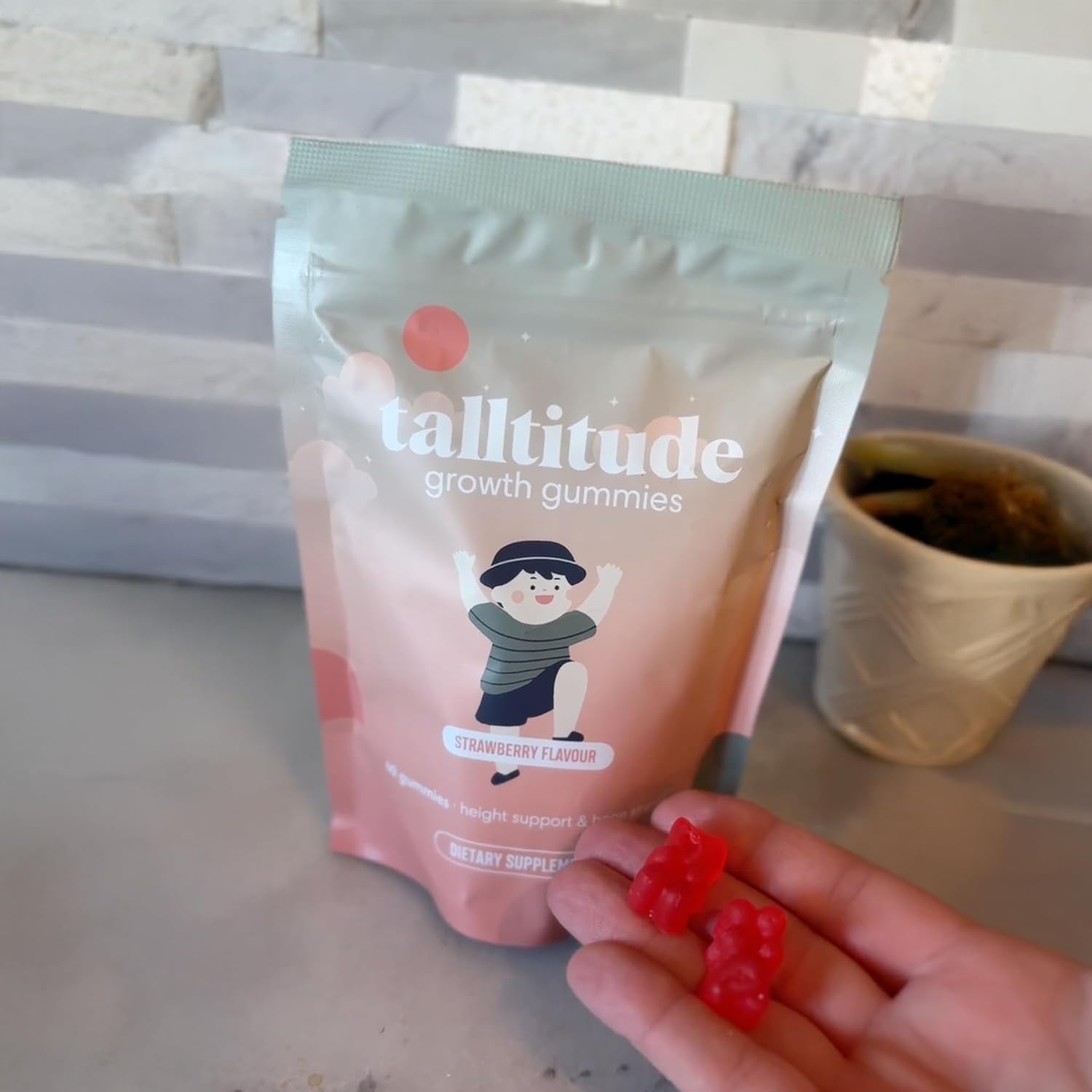 Talltitude Growth Gummies - Natural Height Support & Bone Strength Supplement for Kids & Teens with Vitamin D, Calcium, Ashwagandha, L-Arginine - 60 Gummies