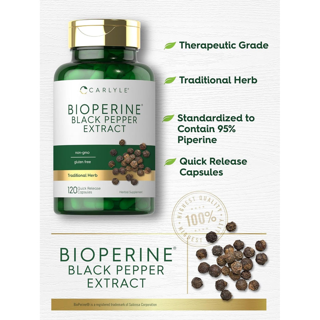 Carlyle Bioperine 10Mg | 120 Capsules | Non-Gmo & Gluten Free | Sourced from Black Pepper Extract | Supports Curcumin Powder Absorption