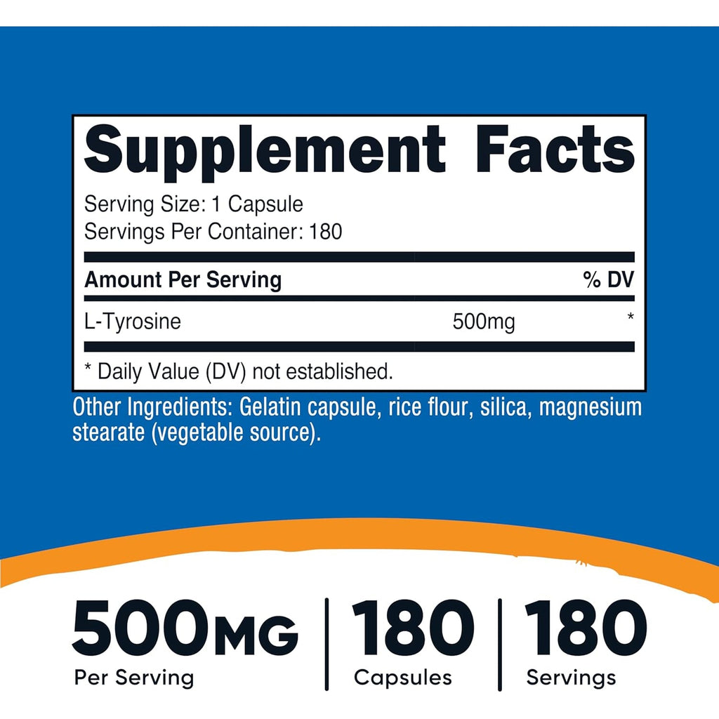 Nutricost L-Tyrosine 500Mg, 180 Capsules - Gluten Free & Non-Gmo