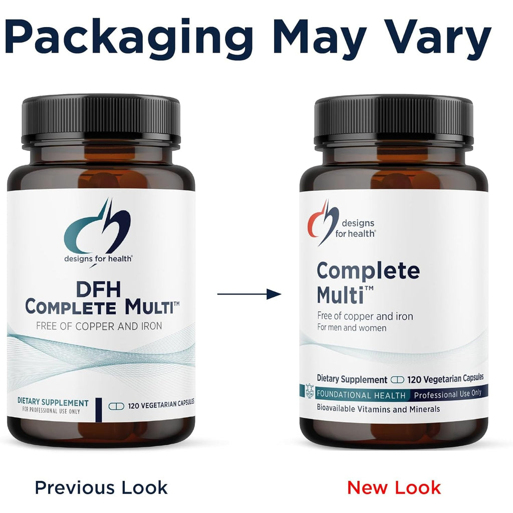 Designs for Health DFH Complete Multi - Comprehensive Multi Vitamin + Mineral Supplement with Folate, 1000 IU Vitamin D, Immune Support Vitamins - Multivitamin with No Copper, No Iron (120 Capsules)