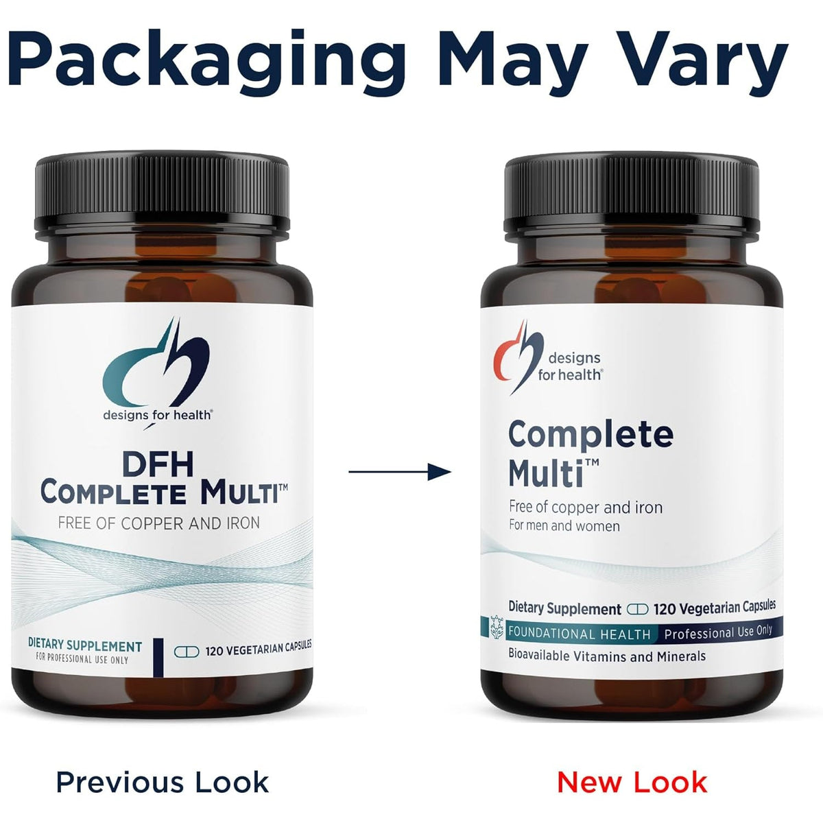 Designs for Health DFH Complete Multi - Comprehensive Multi Vitamin + Mineral Supplement with Folate, 1000 IU Vitamin D, Immune Support Vitamins - Multivitamin with No Copper, No Iron (120 Capsules)