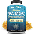 Nutrivein Organic Sea Moss 1600Mg plus Bladderwrack & Burdock - 120 Caps for Adults - Prebiotic Super-Food - Immune System & Digestive Health - Thyroid, Skin, Keto Detox, Gut, Joint Support