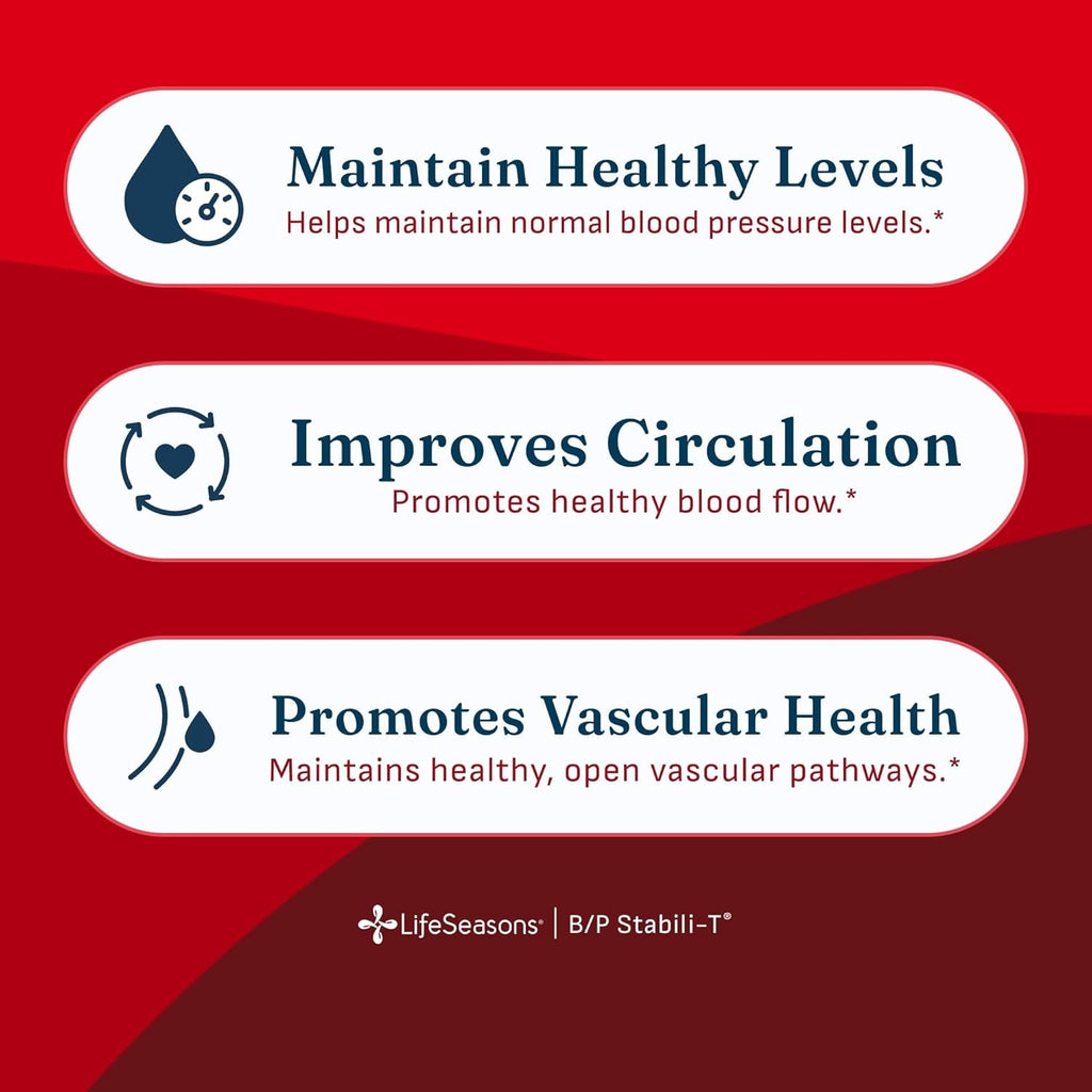 Lifeseasons B/P Stabili-T - Blood Pressure Support - Supplement for Healthy Heart & Circulation - Ashwagandha, Arjuna, Gotu Kola & Hawthorn Berry - 120 Capsules