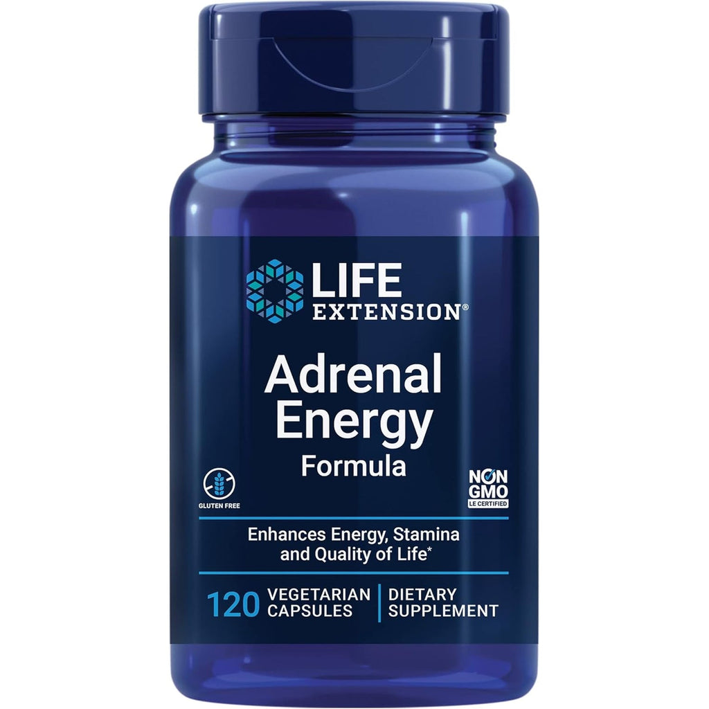 Life Extension Adrenal Energy Formula, Helps Inhibit the Effects of Stress, Holy Basil, Cordyceps, Bacopa and Ashwagandha, Gluten Free, Non-Gmo, Vegetarian, 120 Capsules