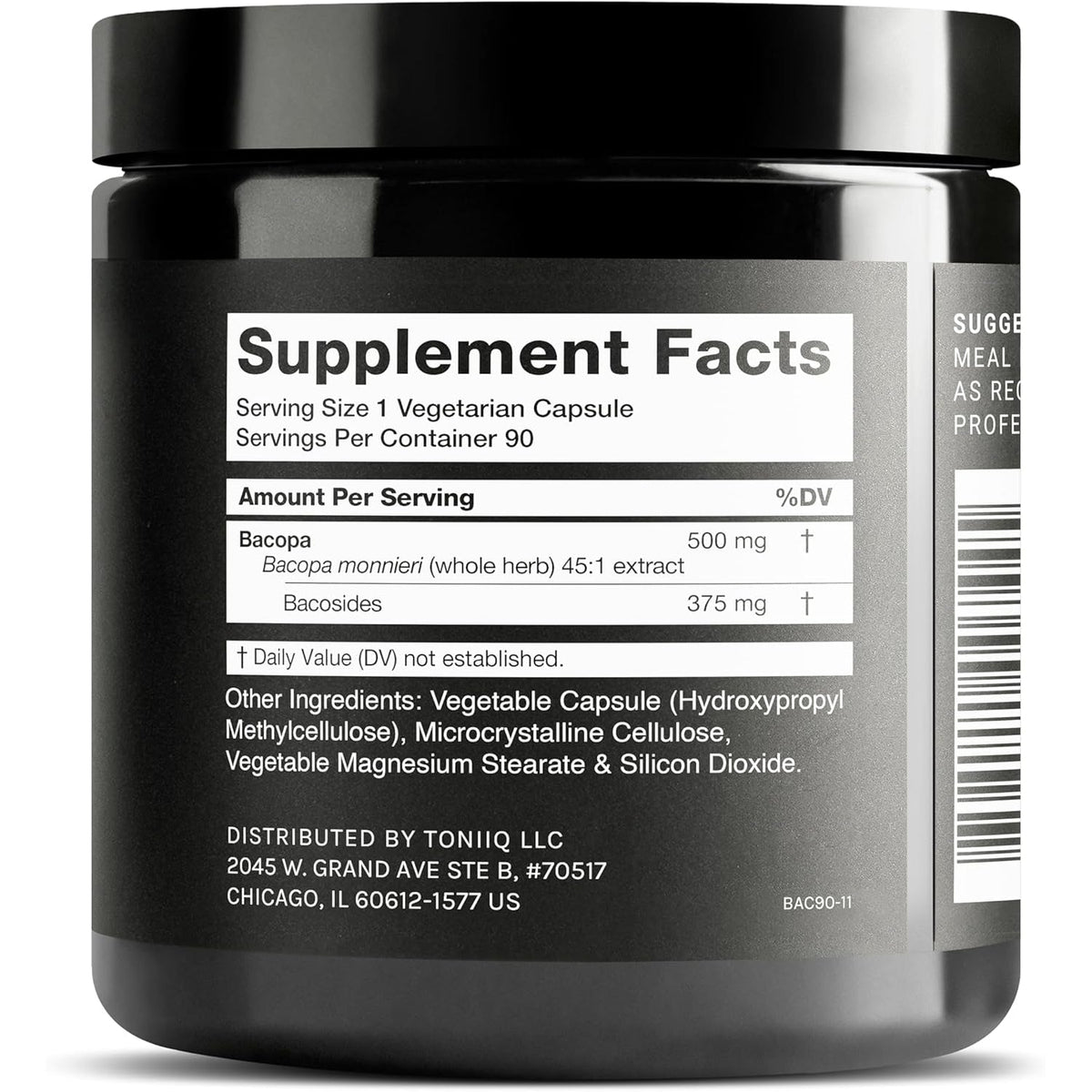 Toniiq Bacopa - Ultra High Potency 45:1 Extract with 75% Bacosides - Highly Concentrated - Third-Party Lab Tested - 90 Capsules