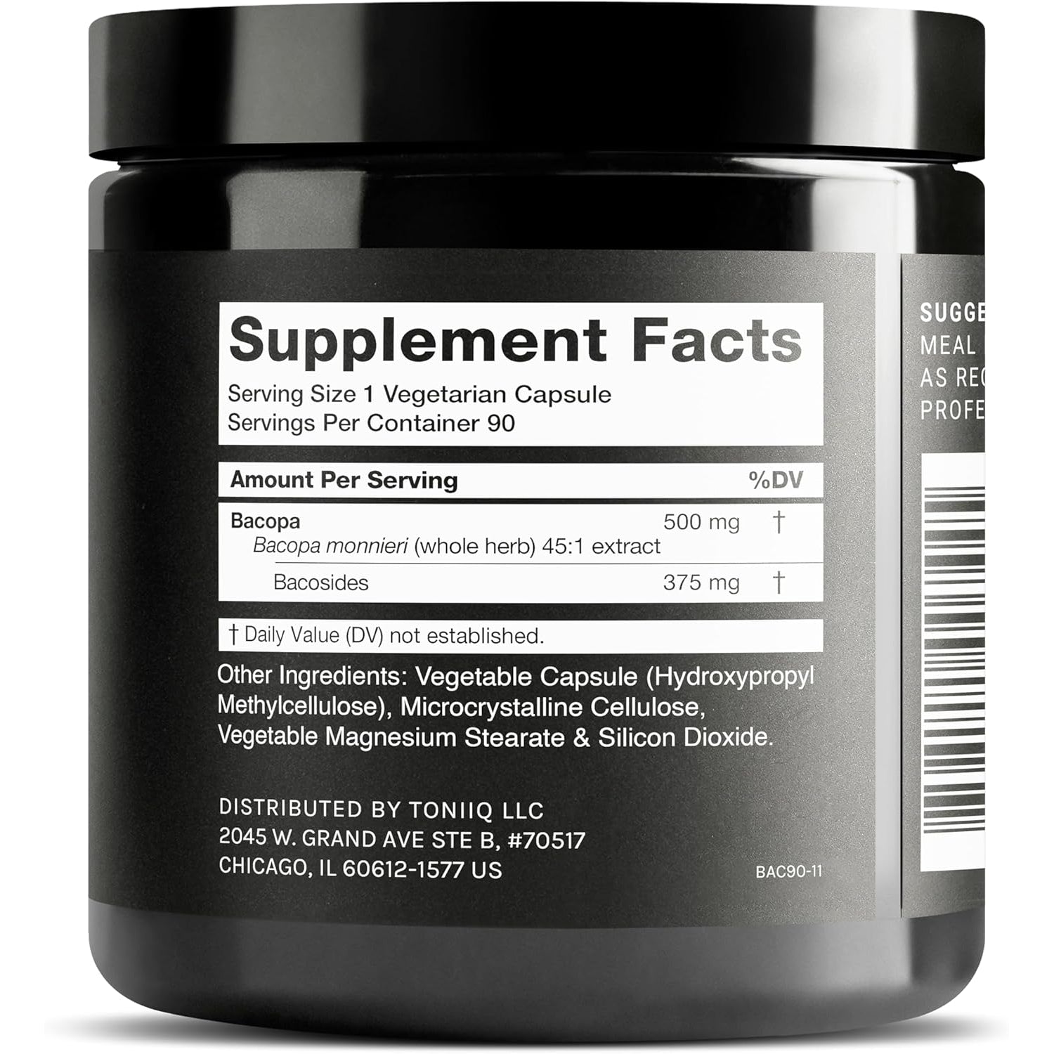 Toniiq Bacopa - Ultra High Potency 45:1 Extract with 75% Bacosides - Highly Concentrated - Third-Party Lab Tested - 90 Capsules