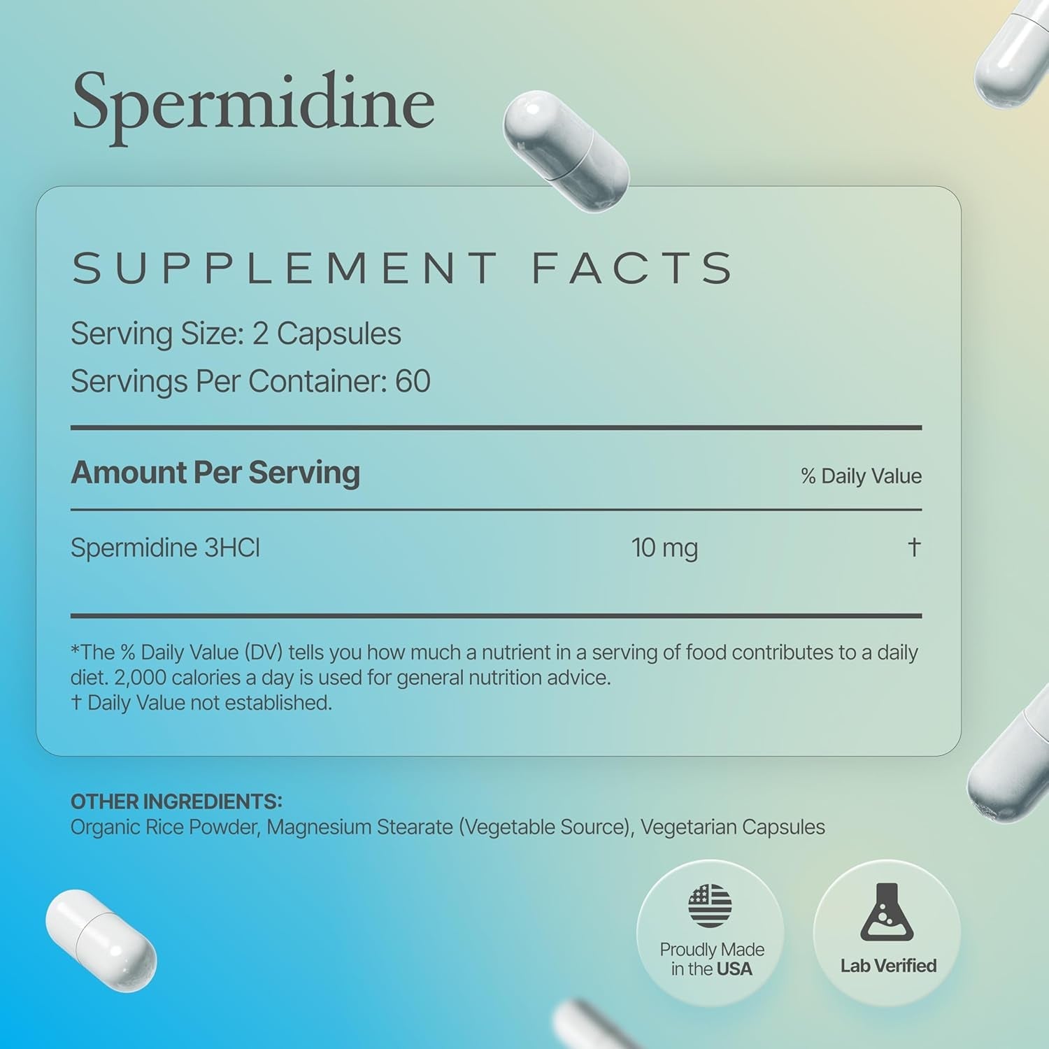Prime Powders Spermidine Capsules Gluten Free 99% Concentration 100X More Potent than Wheat Germ Extract for Anti-Aging DNA Telomere Support