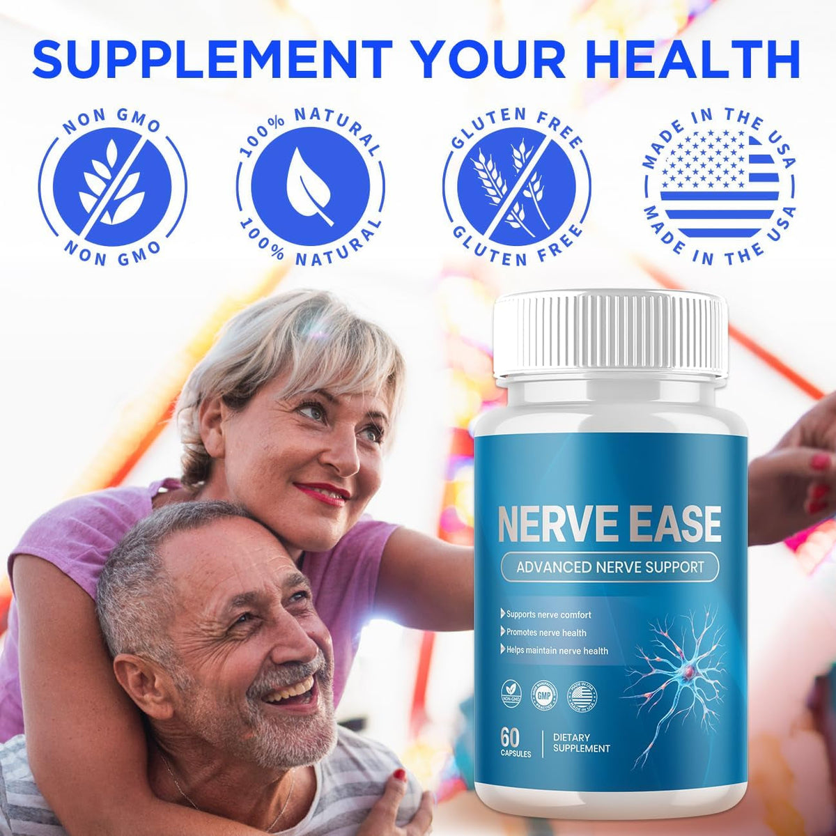 Nerve Ease Capsules, Nerveease Pills with All Natural Ingredients, Advanced Overall Health and Wellness Vitamin Supplement Formula for Maximum Strength Multivitamins Support (60 Capsules)