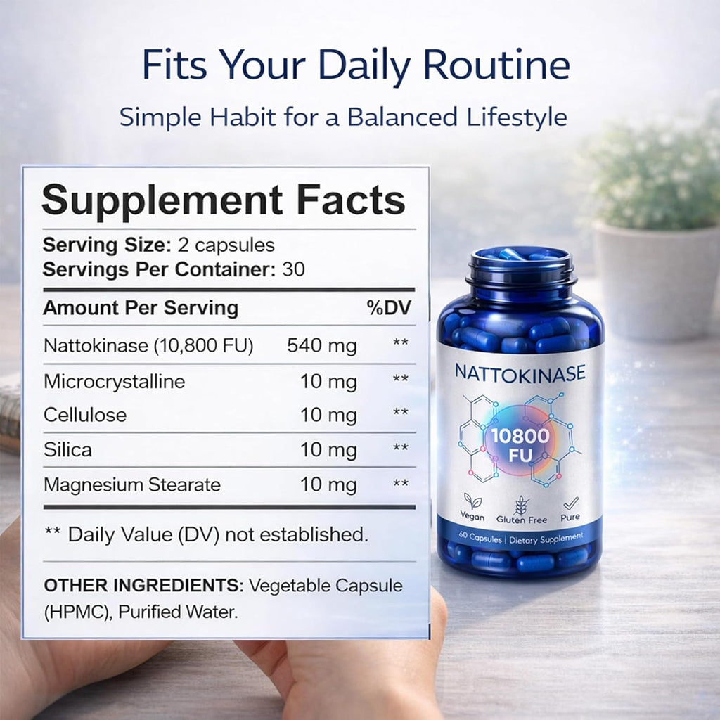 Nattokinase 10800 FU Enzyme Supplement, Ultimate Nattokinase with Fermented Soy Extract Standardized Activity – Plant Based Daily Capsule for Wellness Routine and Active Lifestyle Support (1)