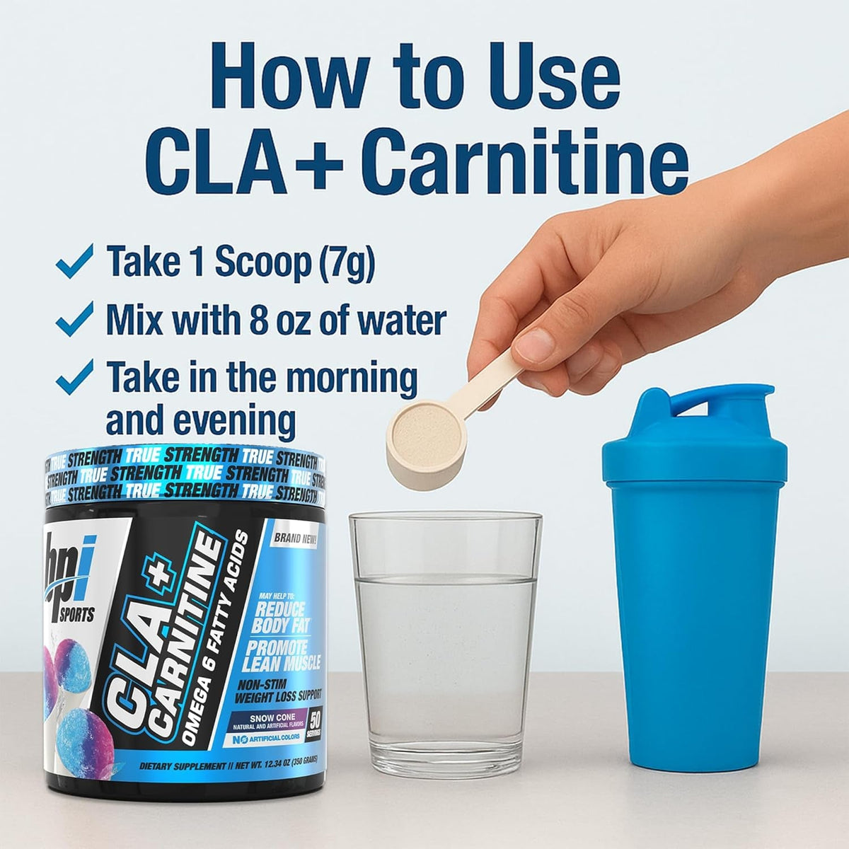 BPI Sports CLA + Carnitine – Conjugated Linoleic Acid – Weight Loss Formula – Metabolism, Performance, Lean Muscle – Caffeine Free – for Men & Women – Snow Cone – 50 Servings – 12.34 Oz.