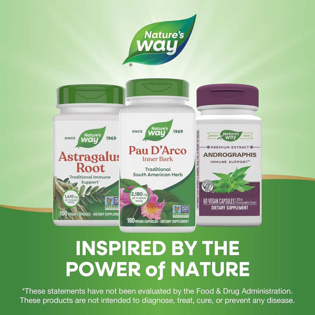 Nature'S Way PAU D'Arco Inner Bark, Traditional South American Herb, 2,180 Mg per 4-Capsule Serving, Non-Gmo Project Verified, 180 Capsules (Packaging May Vary)