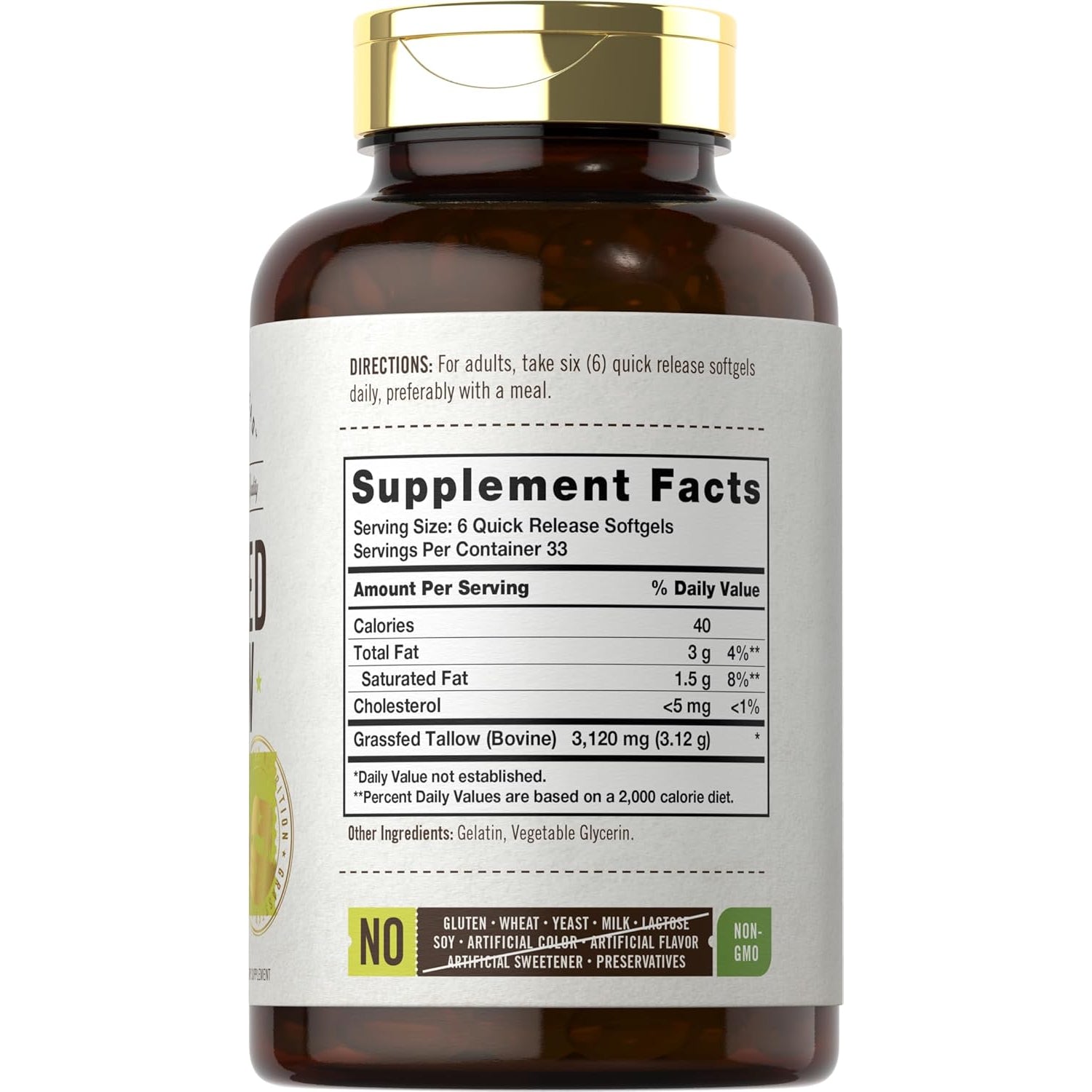 Carlyle Grass Fed Beef Tallow 3120Mg | 200 Softgel Capsules | Pasture Raised Bovine Supplement | Non-Gmo, Gluten Free | by Herbage Farmstead