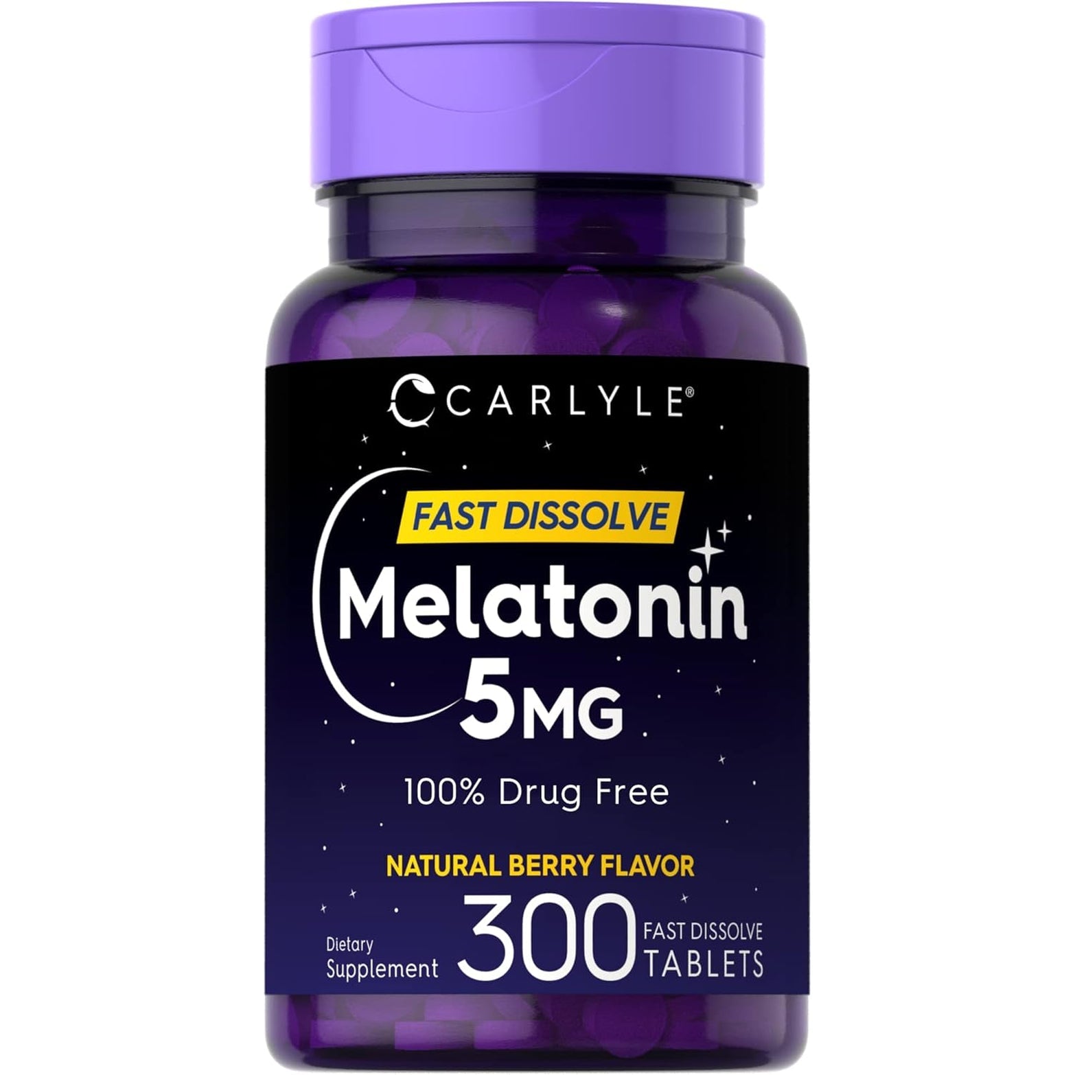 Carlyle Melatonin 5 Mg Fast Dissolve 300 Tablets | Berry Flavor | Vegetarian, Non-Gmo Supplement