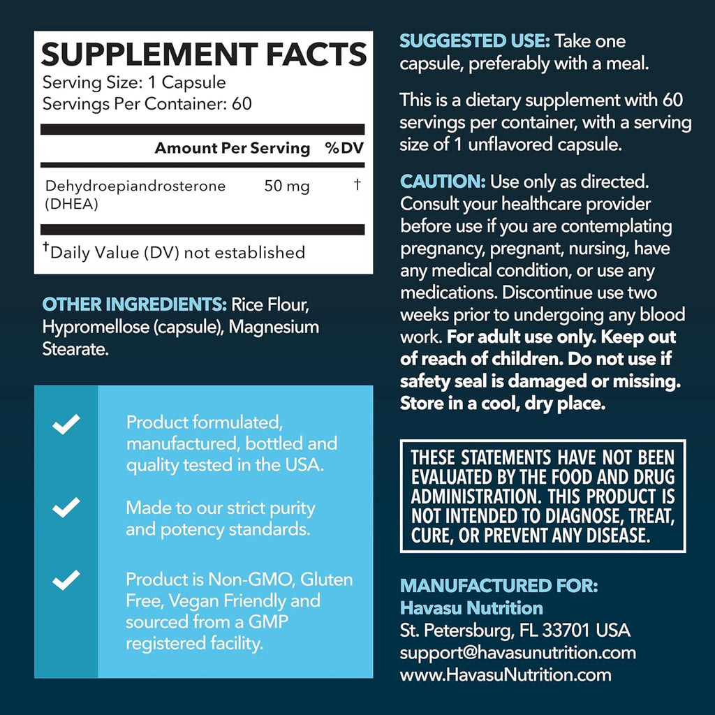 DHEA 50Mg per Serving Supplement for Hormone Balance - Supports Energy for Men and Women - Dehydroepiandrosterone Capsules for Mood, Aging & Vitality - Non-Gmo, Vegan - 60 Capsules, 2-Month Supply