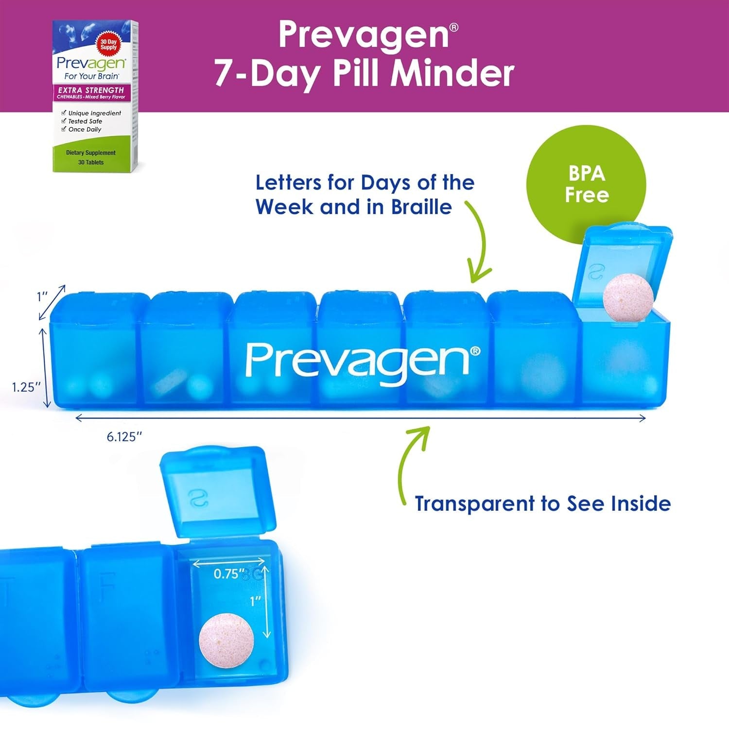 Prevagen Extra Strength Mixed Berry Chewables - 30 Tablets (1 Month Supply) | Formulated for Your Brain | 20Mg of Apoaequorin plus Vitamin D3 with 7-Day Pill Minder