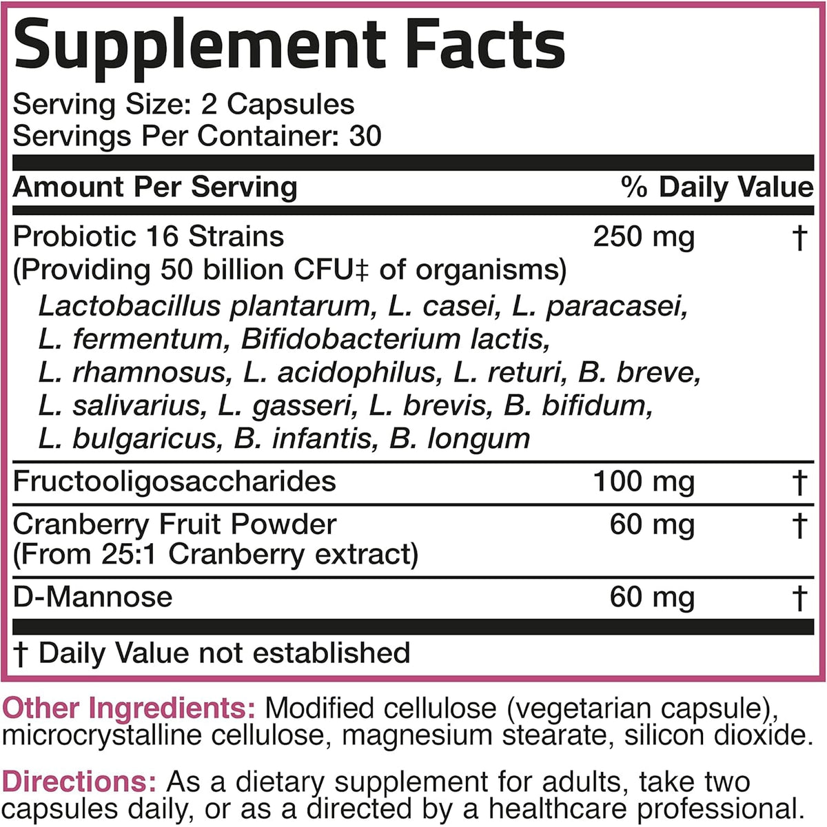 Bronson Women'S Probiotic 50 Billion CFU + Prebiotic with Cranberry & D-Mannose – Vaginal Health, Healthy Digestion, Immune Function and Urinary Tract Support, Non-Gmo, 60 Vegetarian Capsules