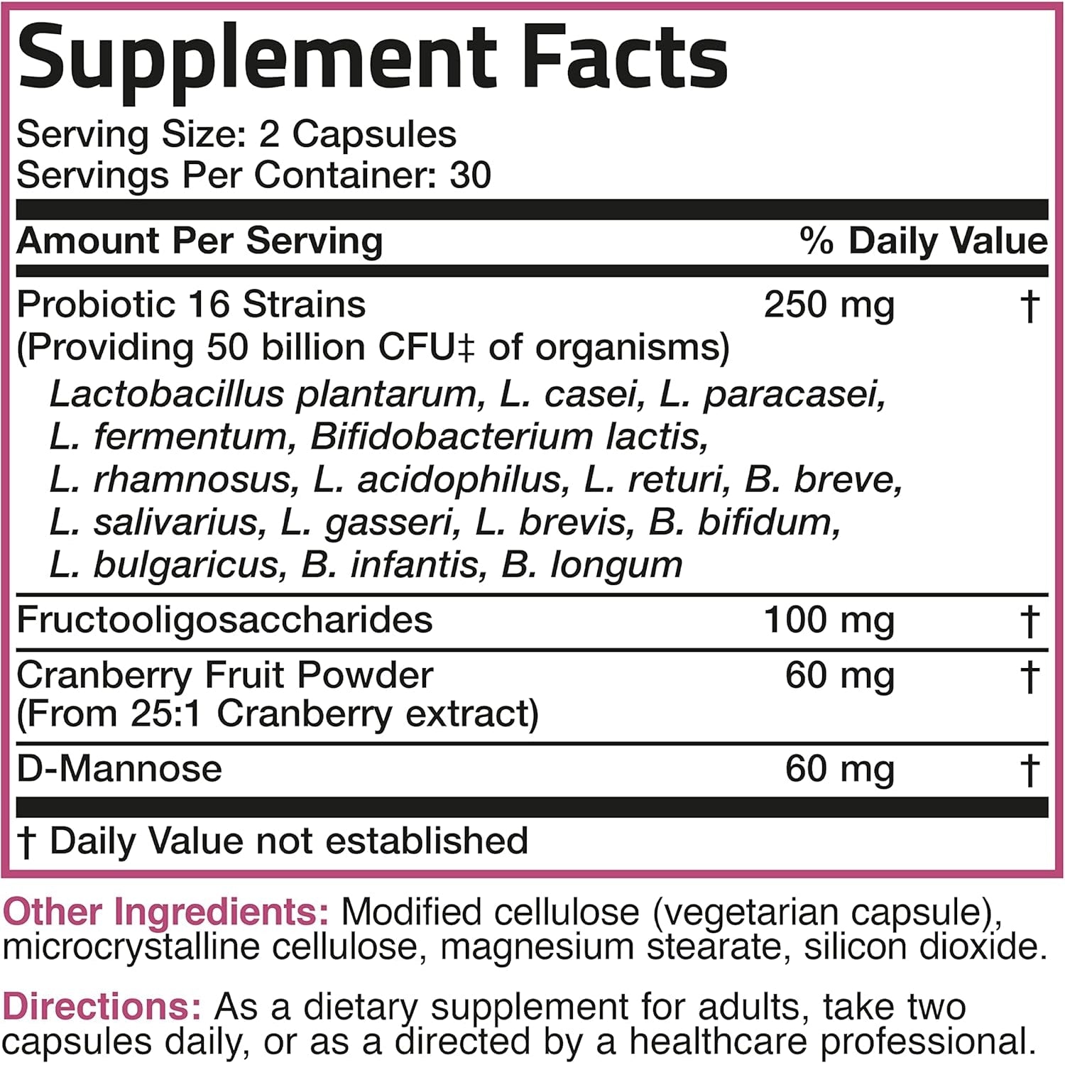 Bronson Women'S Probiotic 50 Billion CFU + Prebiotic with Cranberry & D-Mannose – Vaginal Health, Healthy Digestion, Immune Function and Urinary Tract Support, Non-Gmo, 60 Vegetarian Capsules