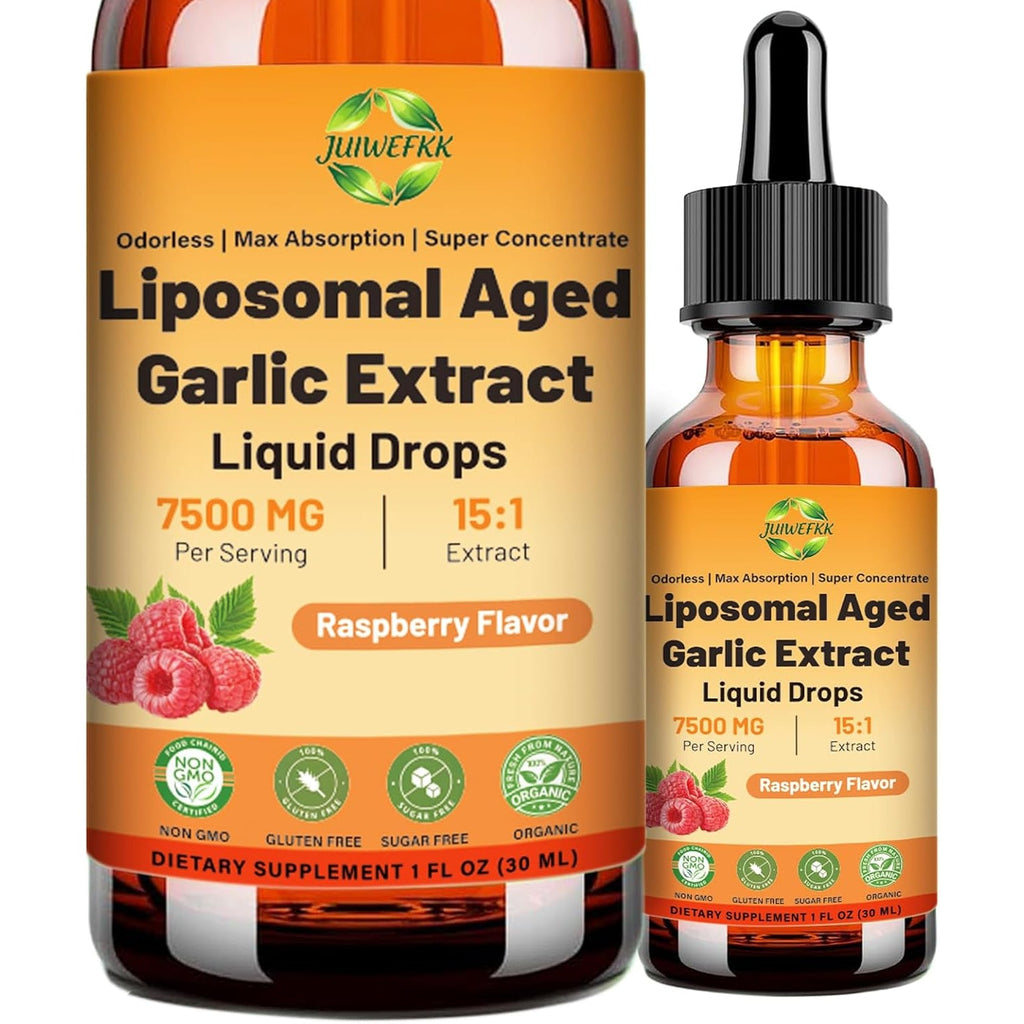 Aged Garlic Extract Liquid Drop – 500 Mg per Serving, 15:1 Extract, Odorless, Liposomal Technology for Fast Absorption – Heart & Immune Support Supplement for Men & Women, Raspberry Flavor